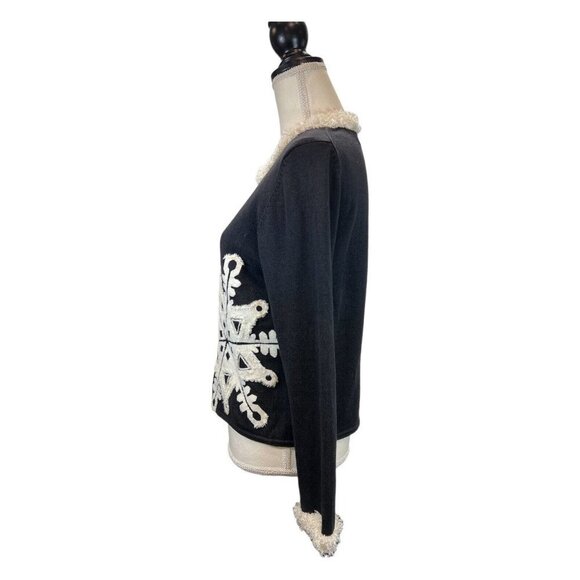 Michael Simon Womens Small Snowflake Sweater Winter Neck Sleeve Trim White - Picture 2 of 7